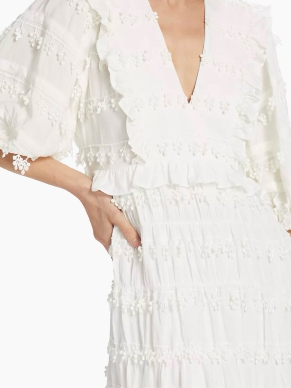 FARM Rio white Tiered Midi Dress with V-Neck - Picture 11 of 12